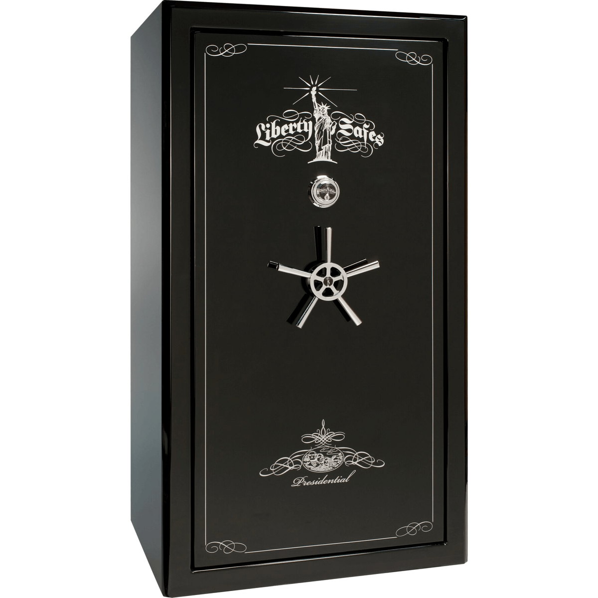 Presidential Series | Level 8 Security | 2.5 Hours Fire Protection | 50 | Dimensions: 72.5&quot;(H) x 42.25&quot;(W) x 32&quot;(D) | Black Gloss | Chrome Hardware | Mechanical Lock